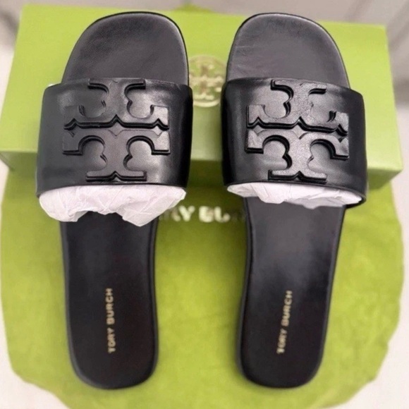 Tory Burch Shoes - Tory Burch Black Logo Slide Sandals SIZE 5